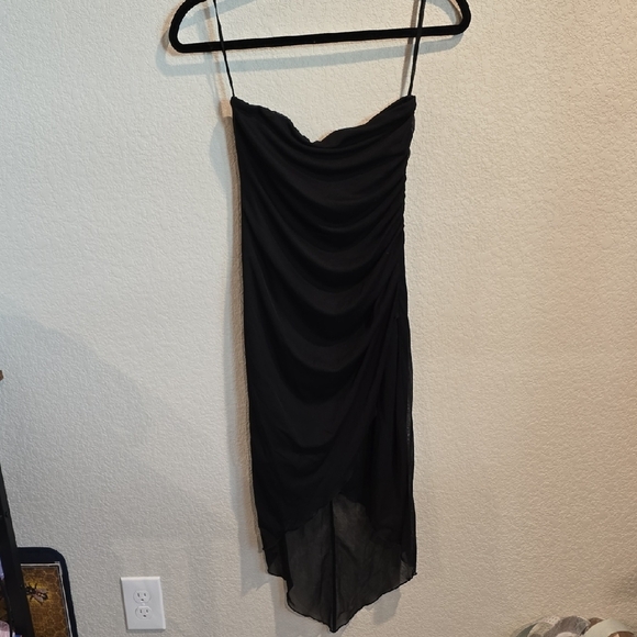 Up Front Black Asymmetrical Ruched Cocktail Dress - Picture 1 of 3